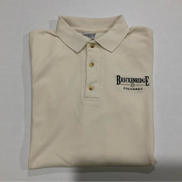 Men’s Large Beige Polo Short Sleeve Shirt - Breckenridge Colorado Embroidery - Picture 6 of 6